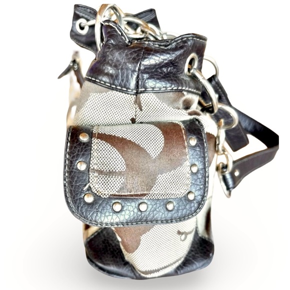 Vintage Handbag Brown Taupe Tan Side Pockets Silver Hardware - Picture 4 of 9